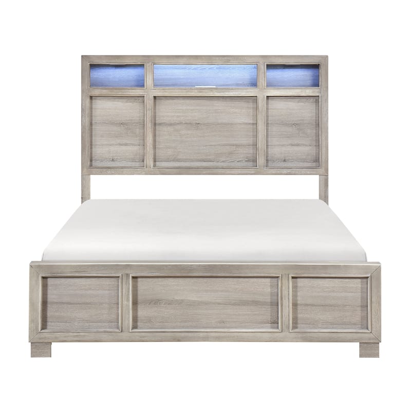 Gray Finish Modern Bedroom Set 3pc Bed and Two Nightstands