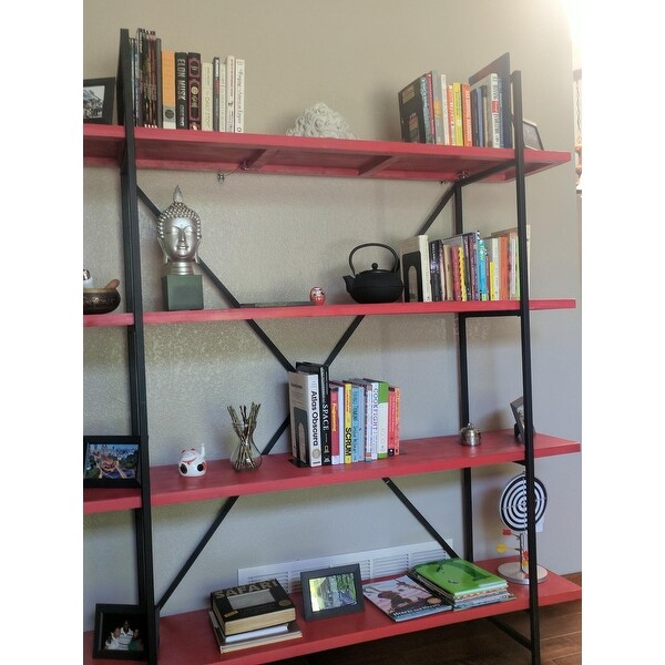 Ailis Brown Wood And Metal 75 Inch 4 Shelf Etagere Bookcase Bookshelves