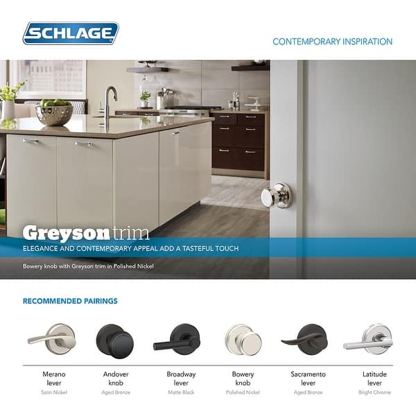 Schlage F10 Lat Gsn Latitude Passage Door Lever Set With Decorative Greyson Trim Overstock