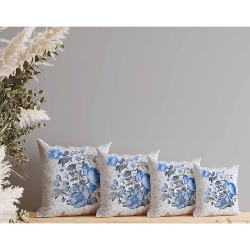 Flower and Knop Indoor/Outdoor Reversible Throw Pillow Grey and Blue