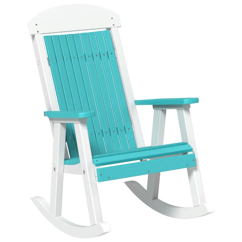 Poly Lumber Porch Rocker - Aruba Blue & White