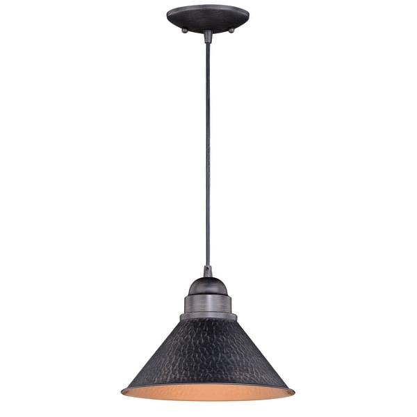 slide 2 of 11, Outland 1-light Black/Goldtone Outdoor Barn Dome Pendant - 10-in W x 7.5-in H x 10-in D Aged Iron and Light Gold - 10-in W x 7.5-in H x 10-in D
