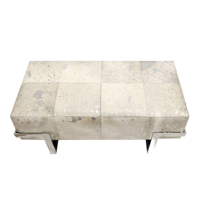 Pasargad Home Safari Cowhide Bench with Stainless Steel Legs - W39.5"XD19.5"XH16"