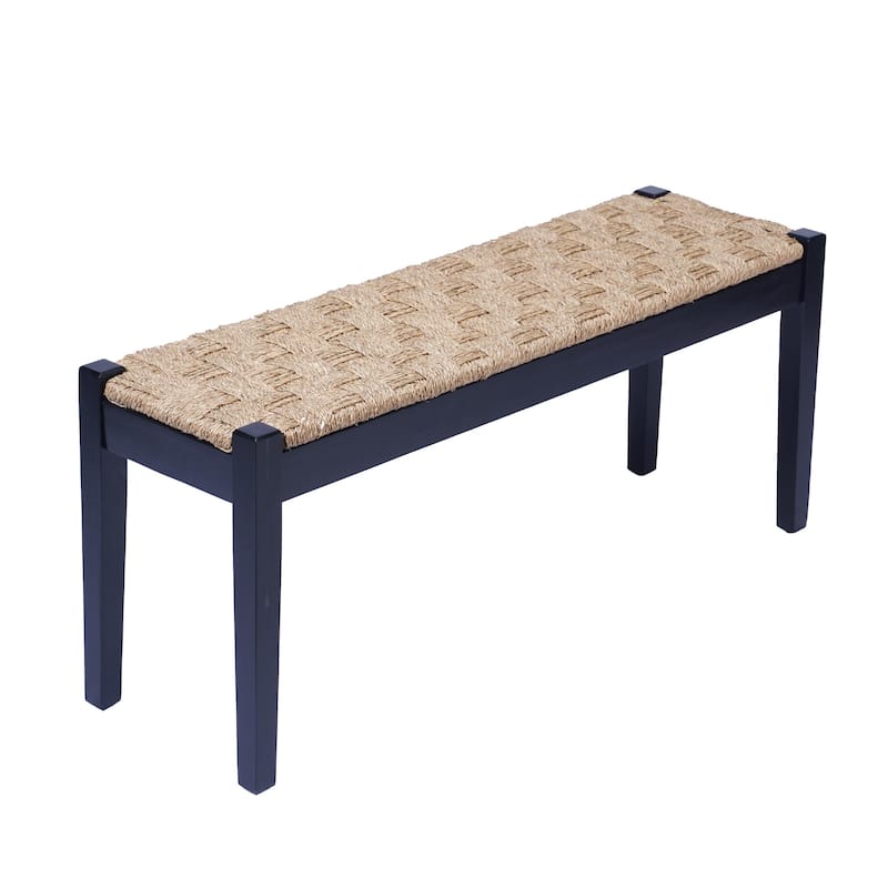 M4H Shambles Acacia Solid Wood Seagrass Woven Entryway Bench