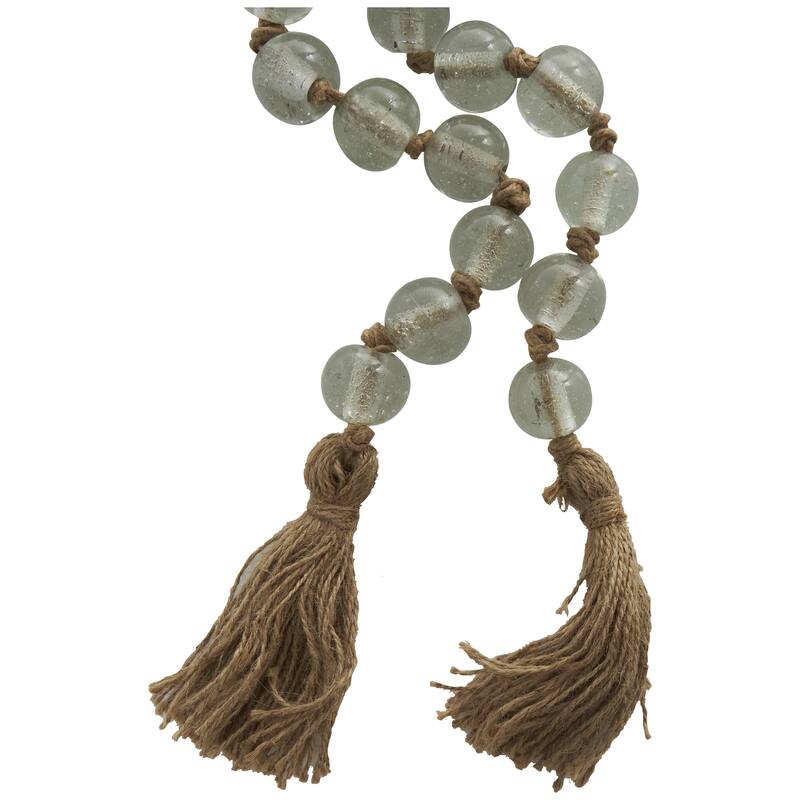Glass Handmade Round Frosted Beaded Garland with Tassel with Knotted Brown Jute