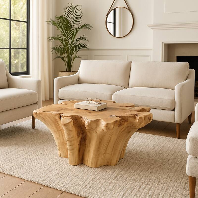 Modern Wooden Coffee Table - Tan, 43" - 43.0" - 43.0" - Tan/ Brown - Wood