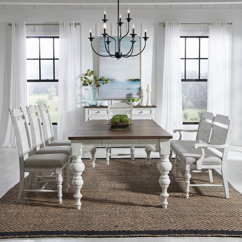 River Place Riverstone White & Tobacco Rectangular Table Dining Set - 6-Piece