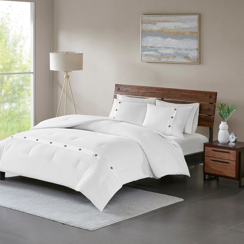 Madison Park Rianon White Cotton Waffle Weave Comforter Set
