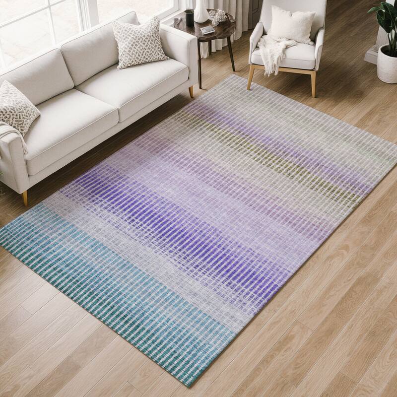 Machine Washable Indoor/ Outdoor Contemporary Stripes Chantille Rug