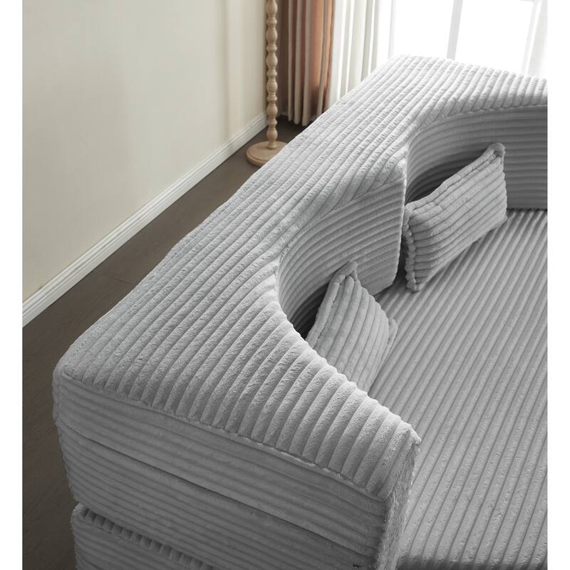 Floor Sofa With 2 Pillows,Convertible Plush Corduroy Foam-Filled Sleeper Sofa Bed,15" Full Size Folding Mattress,Guest Bed