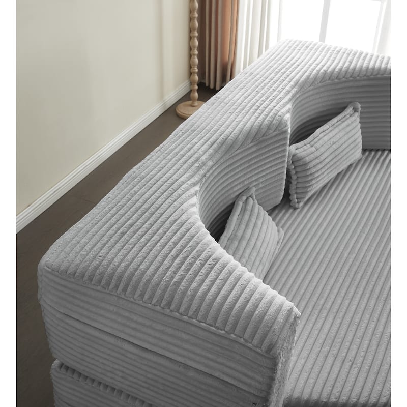 Full Size Floor Sleeper Sofa - 15" Folding Mattress, No Assembly Corduroy Sofa Bed with 2 Pillows