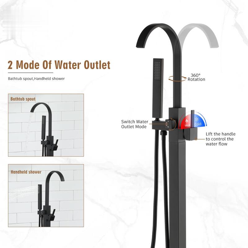 Single Handle Freestanding Gooseneck Bath Tub Filler Faucet