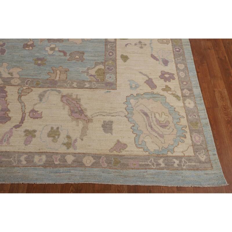 Light Blue Oushak Area Rug Hand-Knotted Vegetable Dye Wool Carpet - 9'1"x 12'2"
