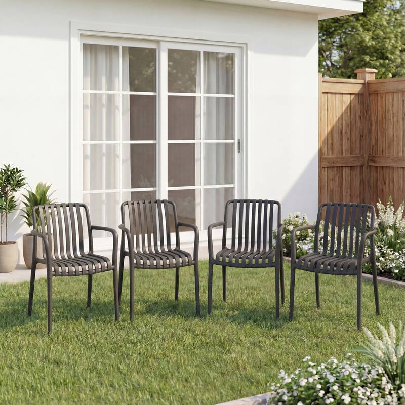 Outdoor Stackable Plastic Chairs Dining Chair Set 4-Piece Lightweight Armchair