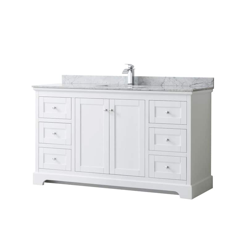 Wyndham Collection Avery 60" Free Standing Single Basin Vanity Set - White / White Carrara Marble Top / Polished Chrome - Painted