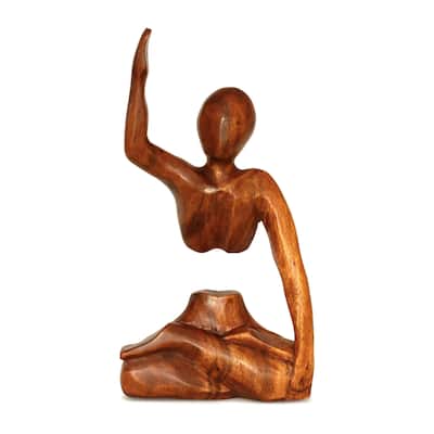12" Wooden Handmade Abstract Sculpture Handcrafted Art Hand Up Statue Home Decor Decorative Figurine Accent Decoration