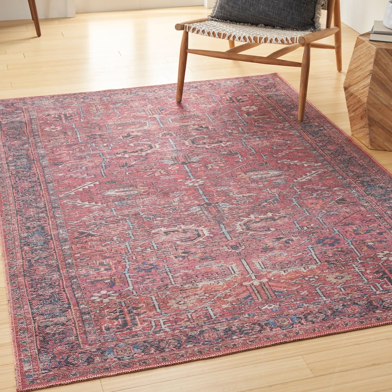 New Concept Washables Vintage Persian Floral Machine Washable Area Rug - 6' x 9' - Brick - Rectangle