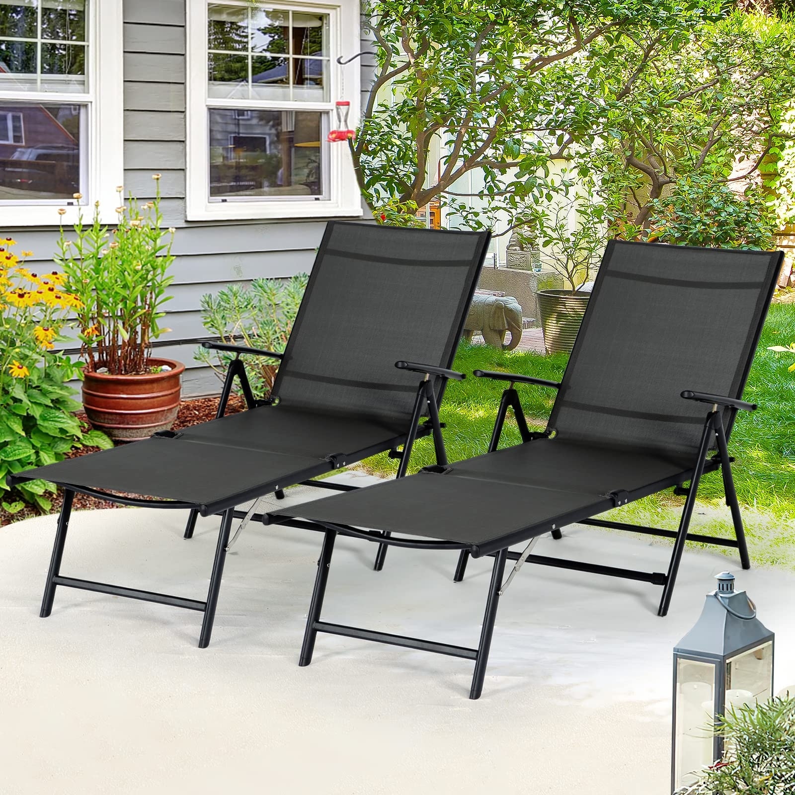 AECOJOY Outdoor Lounge Chair Adjustable Reclining Folding(Set of