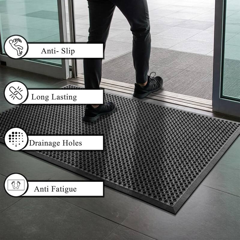 A1HC Heavy Duty Durable Non-Slip Rubber Floor Mat - 36" x 60" Anti-Fatigue Water Drainage Mat, Ideal for Commercial & Home Use