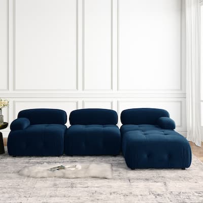 Blue 93" L-Shaped 4-Seat Sofa with Reversible Ottoman