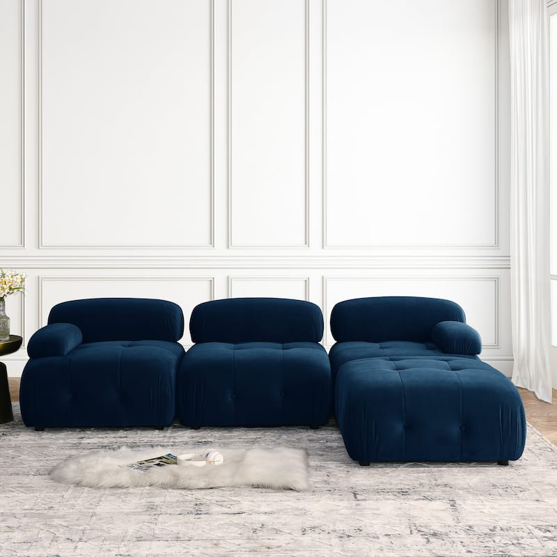 Blue 93'' L-Shaped 4 Seat Modular Sofa with Reversible Ottoman and Sturdy Wood Frame for Living Room, Apartment - Navy