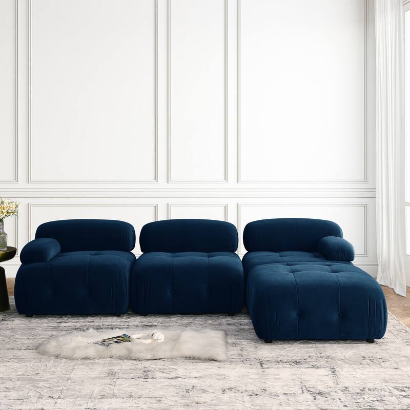 Ouyessir Modern Velvet Upholstered Large Modular Sectional Sofa with Removable Armrest - Blue