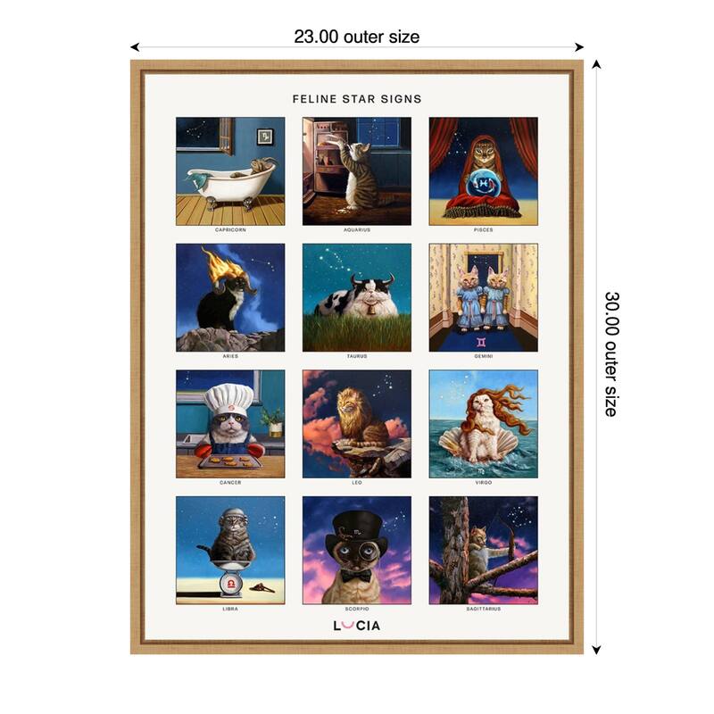 Feline Star Signs by Lucia Heffernan Framed Canvas Wall Art Print - 23 x 30 in