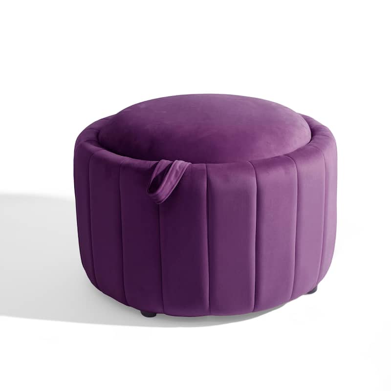 29" Modern Velvet Round Storage Ottoman