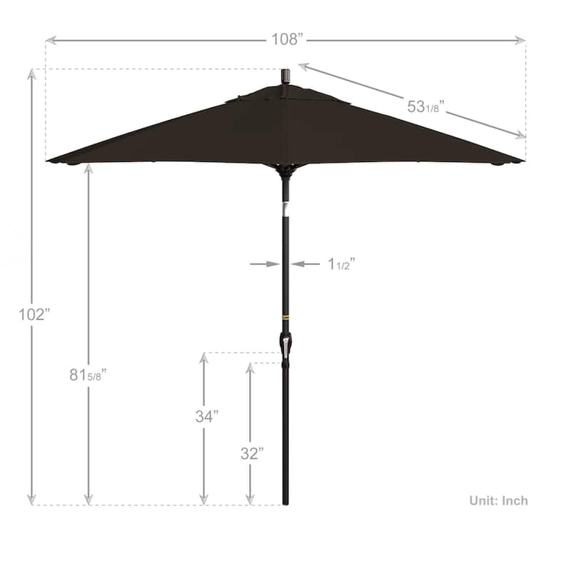 California Umbrella 9' Rd. Aluminum Patio Umbrella, Crank Lift with Push Button Tilt, Bronze Finish, Pacifica Fabric