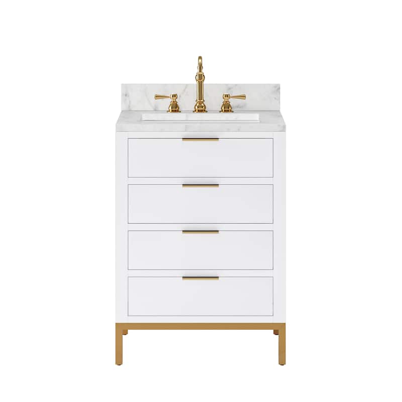 Bristol Carrara White Marble Countertop Vanity - 24 - Off-White