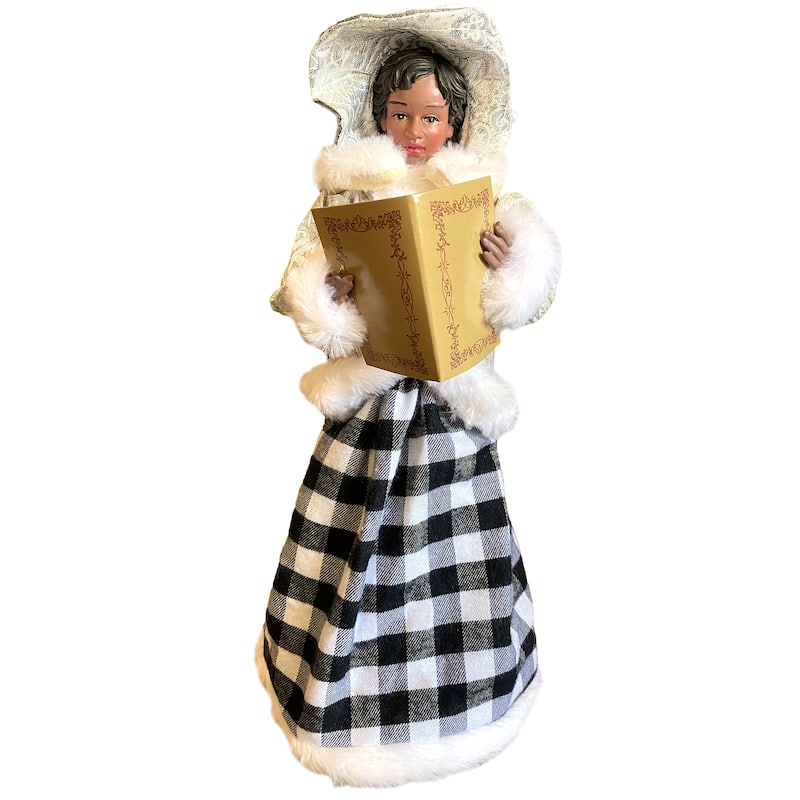 15-18" Black and White Plaid Black Carolers, Set of 4