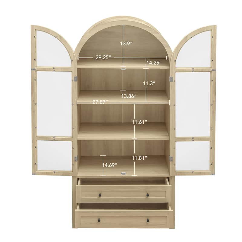 Wood Storage Cabinets with Magnetic Door Catcher, Tall Arched Kitchen Cabinet, Display Cabinet with Adjustable Shelves