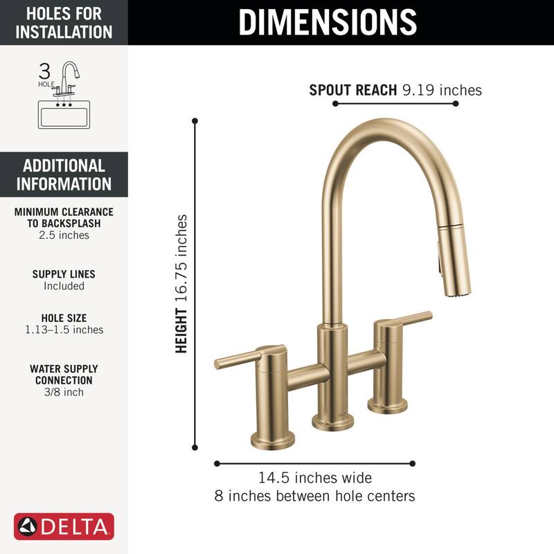 Delta 39876LF Nicoli 1.8 GPM Single Hole Pull Down Bridge Kitchen
