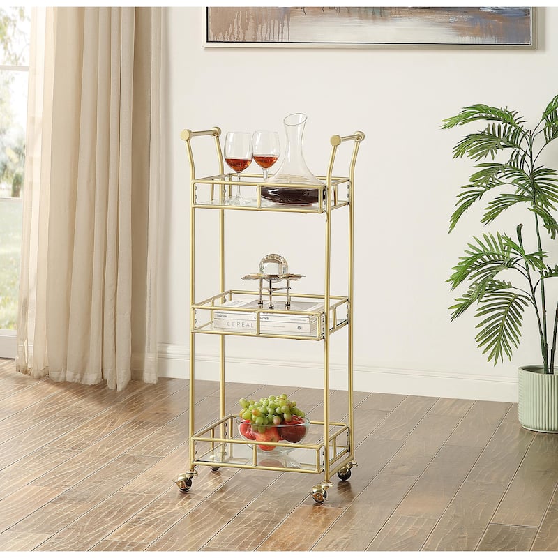 Azalea Park 3-Tiered Gold Rolling Bar Cart with Locking Caster Wheels - 16.93 W x 13.94 D x 37.99 H"