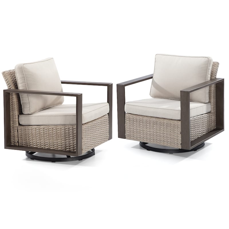 Cozywor 2-Piece Patio Wicker Outdoor Rocking Chair with Metal Frame and Cushions