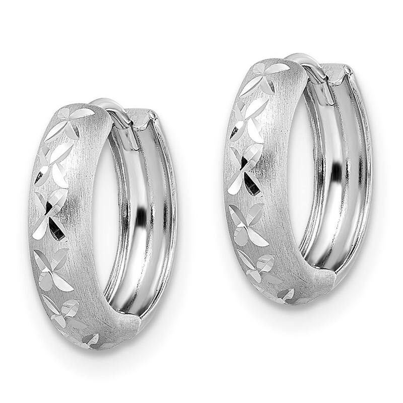 Curata 14k White Gold Sparkle Cut X Satin 3x13mm Hinged Hoop Earrings
