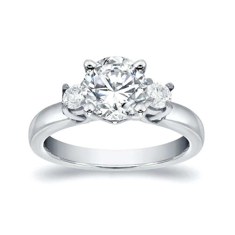 Auriya 14k Gold 1ct Moissanite and Diamond 3-Stone Engagement Ring 2/5ctw - White - 4.5