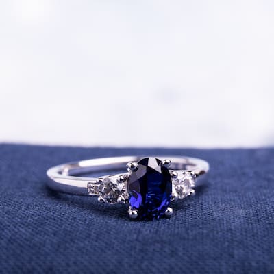 Miadora 10k White Gold Created Blue and White Sapphire Diamond Ring