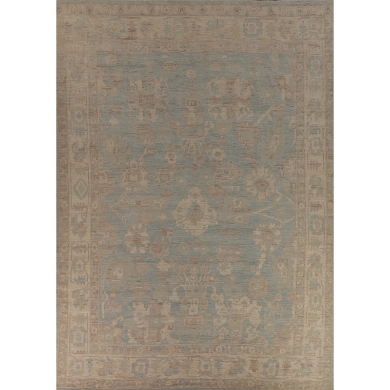 Vegetable Dye Oushak Turkish Large Area Rug Handmade Blue Wool Carpet - 12'3"x 14'6"