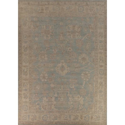 Vegetable Dye Oushak Turkish Large Area Rug Handmade Blue Wool Carpet - 12'3"x 14'6"