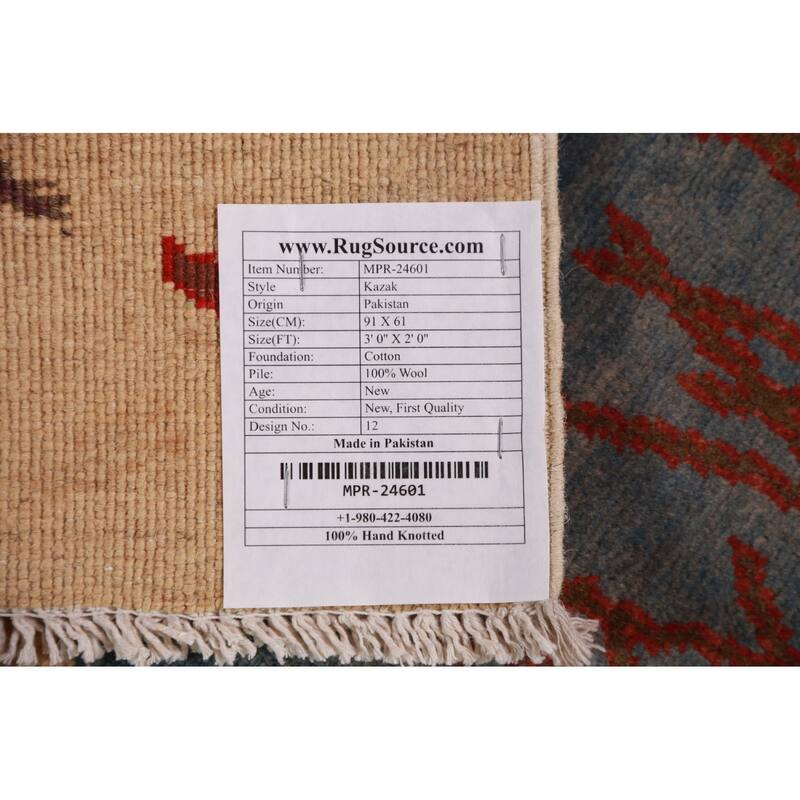 Animals Pictorial Kazak Oriental Foyer Rug Hand-Knotted Wool Carpet - 2'0"x 3'0"