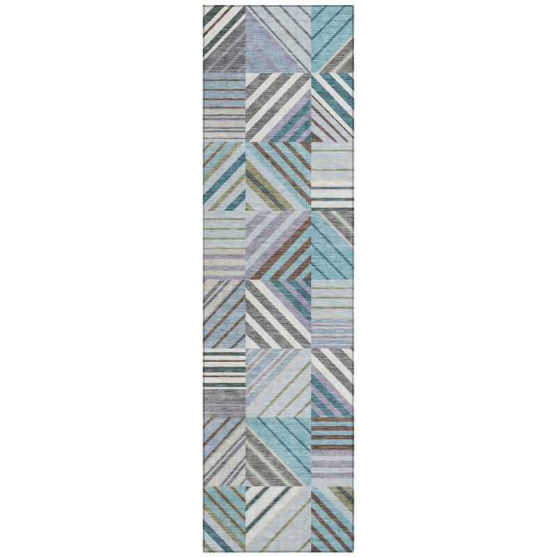 Machine Washable Indoor/ Outdoor Geo Mosaic Chantille Rug