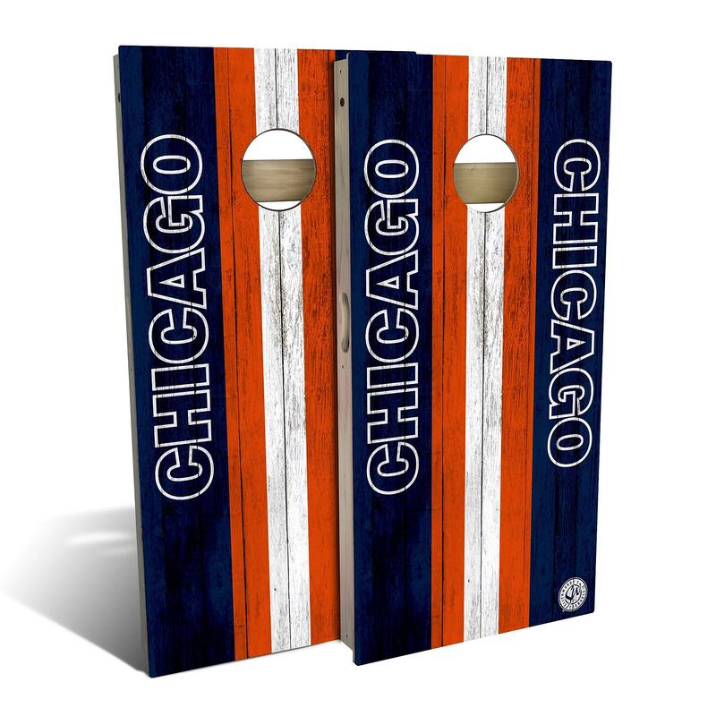 Chicago Football Outdoor Cornhole Board Set - Backyard 2x4 - Include Edge Lights