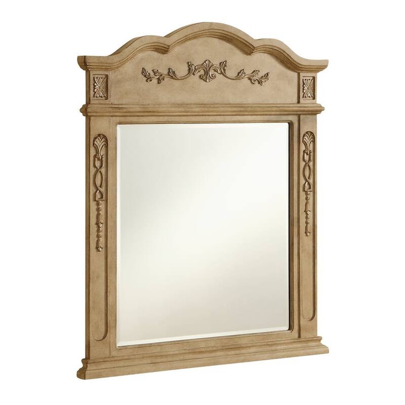 Elegant Lighting Lenora 38" x 32" Arched Beveled Wood Framed Accent - Antique Beige