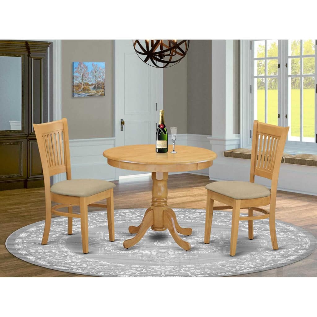 3-Piece Natural Oak Finish Solid Wood Top - Dining Room Set - Seats 4