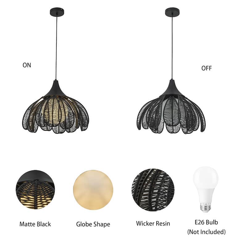 Kamala 1-Light Wicker Outdoor Pendant Light Coastal Boho Style Flower Handwoven