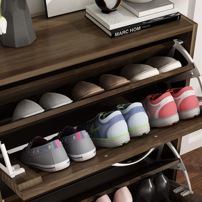 Shoe Storage Cabinet Two Drawer Space Saving Grey/Oak/White Dresser