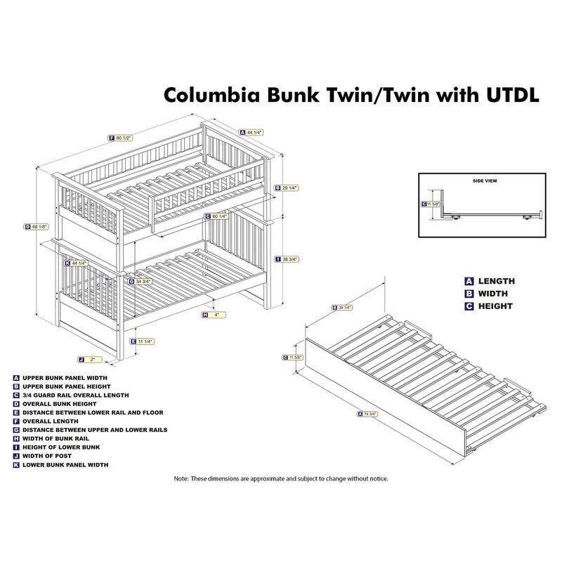 Columbia Twin over Twin Bunk Bed with Twin Trundle in White
