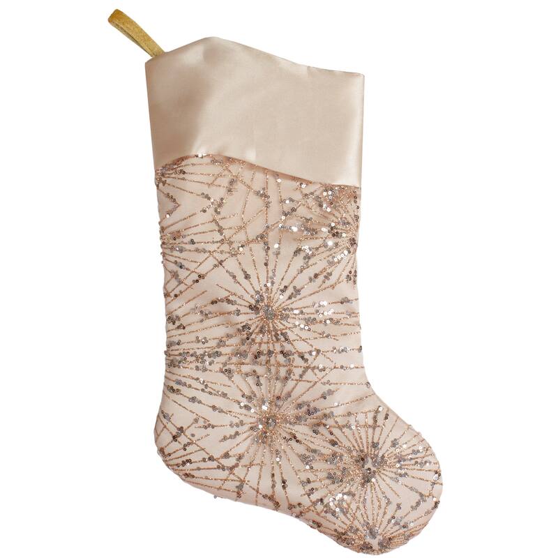 20.5-Inch Gold Glitter and Sequin Satin Cuff Christmas Stocking - 20.5"