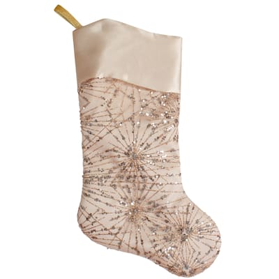 20.5-Inch Gold Glitter and Sequin Satin Cuff Christmas Stocking - 20.5"